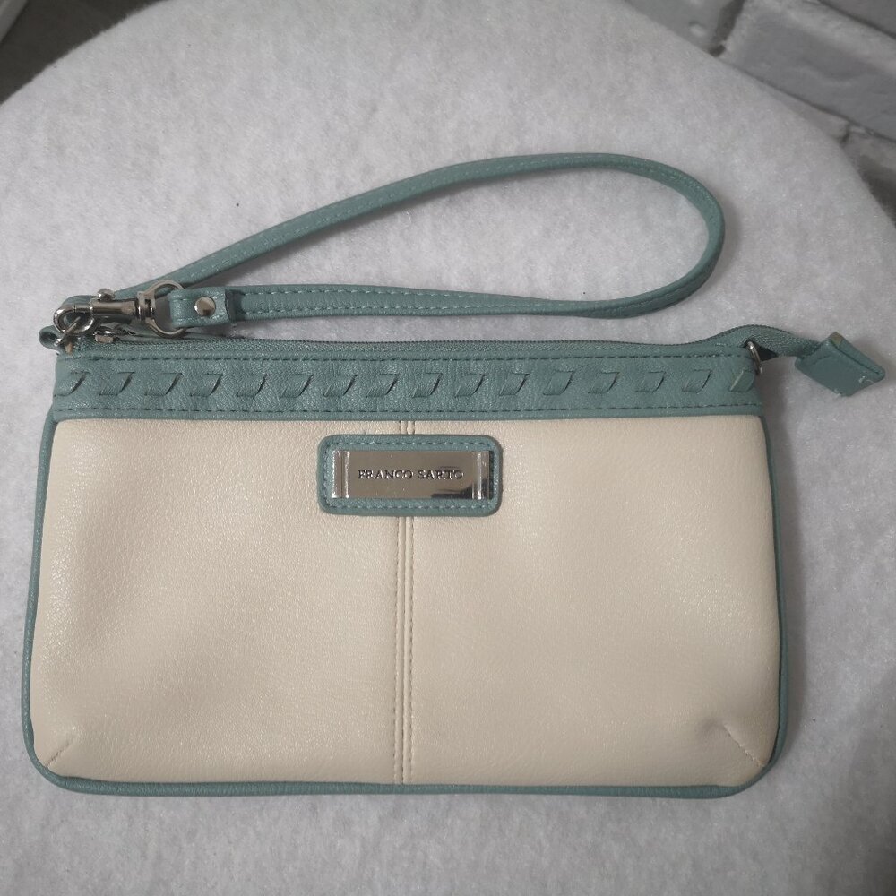 Franco Sarto Faux Leather Cream & Green Ladies Lined Wristlet